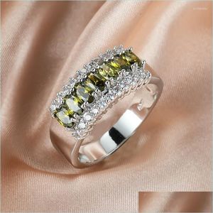 Eheringe, Eheringe, einreihig, olivgrüner Zirkon-Ring, kleiner ovaler Stein für Frauen, Schmuck, Vintage-Mode, Sier-Farbe, Birthst Dhyrp