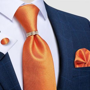 Bow Ties Fashion 8cm Orange Silk Men's Solid Tie Wedding Party Necktie Hanky Cufflinks Set Men Casual Suits Gift Gravatas DiBanGu