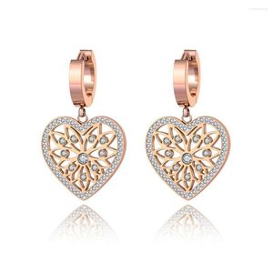 Hoop Earrings Original Design Stainless Steel Love Heart Flower Jewelry Trendy CZ Crystal For Women Girl E19268
