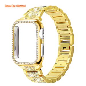 Kadınlar Bling Watchband Elmas Rhinestone Kılıfları Uyumlu Apple Watch Band Serisi 8 7 6 5 4 3 Iwatch için Paslanmaz Çelik Metal Bilezik Kayışı S7 41mm 45mm 44mm 42mm 40mm