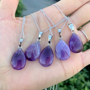 Natural Amethyst Pendant Necklace Women Waterdrop Natural Stone Chain Necklaces