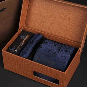 Mens Ties Classic Present Box Packaging Luxury Wedding Jacquard Bands for Men clip Cufflinks Handkakor Set Set Men Accessories J220816