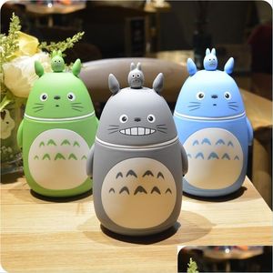 Termoses Noverlty Cute Cartoon Totoro Portable Thermos Butelka Kreatywny termos kubek i kubek szklany kolby próżniowe upuszczenie 201109 Drop Deli Dhbdj