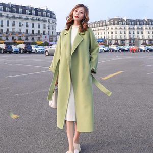 Women's Wool Women's & Blends 2022 Autumn Winter Women Coats Long Coat Fall Female Cashmere Turn-Down Collar Casual Outerwear 5160