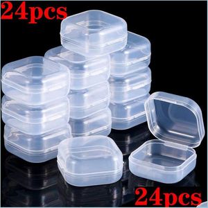 Jewelry Pouches Bags Jewelry Pouches Bags 24Pcs Small Clear Plastic Beads Storage Containers Box With Hinged Lid For Of Items Craft Dhz74