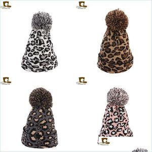 Beanie / Skull Caps Leopard Print Pattern Cappello di lana Uomo Donna Moda Copricapo Inverno caldo Berretto lavorato a maglia all'uncinetto Drop Delivery 2022 Acc Dhydf