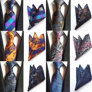 Classic 8 cm Silk Pocket Square Tie Set Bule Red Bule Floral Plaid Handkerchief Tie for Men Business Jacquard Groom Neck Ties J220816