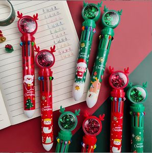 Utbytbar påfyllning jul 10-färg Bollpoint Pen Student Press-typ Färg Santa Claus Presses penna 0,5 mm School Stationer FedEx