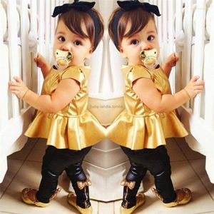 Kl￤dupps￤ttningar Sm￥barn Girls Set Boutique Top Leggings 2st Girl Suits Kids kostym Babykl￤der Sp￤dbarnskl￤der Guld Summer BC1124