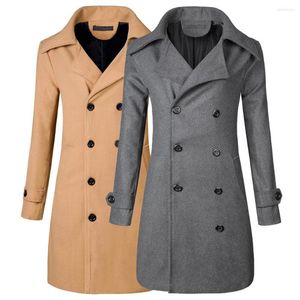 Herengeuljagen mannen/vrouwen jas lange jas met dubbele borde slanke Koreaanse stijl dikke windjager voor de herfst winter