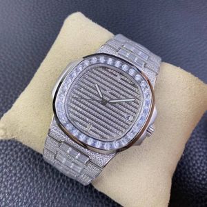 5719 PP324 A324 Automatic Mens Watch Paved Fully Iced Out Diamonds Diamond Bezel Stick Stainless Steel bracelet TWF