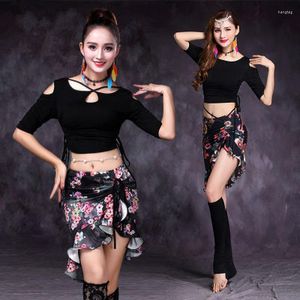 Stage Wear Modal Adult Belly Dance Costume Women Oriental Set Top Skirt Printing Short Bellydance Clothes