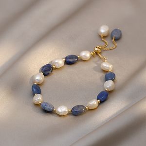 バングルブレスレットデザインデザインjewelly dumortierite quartzite淡水真珠クリスタルブレスレット女性