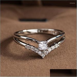 An￩is de casamento An￩is de casamento Sier Color Cubic Zircon Engagement Classic For Women Elegant Gift Simple Rhainstone Ring Jewelrywedding Dhnyi