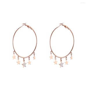 Hoop Earrings Small Crystal Stars Earring Gold Silver Color Simple Big Circle Stainless Steel For Woman Jewelry Accessories Gift