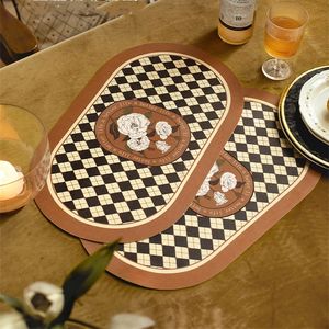 PVC läder oval placemat vattentät oljefast bordsmatta värmeisolerad platta skål pad restaurang dekor kök leveranser restaurang dekoration mj0945