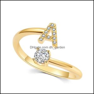 Fedi nuziali Fedi nuziali Color oro Az Lettera Wtth Cubic Zirconia Band Finger Jewelry Alfabeto Nome iniziale Coppia aperta Regalo Drop Dhgsr