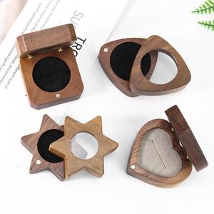 Jewelry Pouches Retro Wood Couple Rings Box Organizer Packaging Wooden Heart David Star Storage Woman Bride Engagement Wedding Display