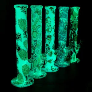 Кальяны 14 ''Силиконовая водопроводная труба Кальян Bong Dab Rig Печатный светящийся в темноте кальян со стеклянной чашей