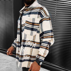 Men's Jackets Men Clothing 2022 Spring Turn-down Collar Plaid Print Autumn Single Breasted Button Outerwear And Coats For Man Harajuku