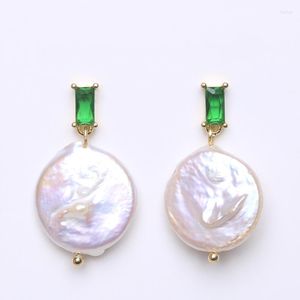 Dangle Earrings White Coin Pearl Gold Plated Rhinestone Hook
