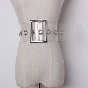 Cintos transparentes de cor sólida PVC Material Mulheres Moda de cinto largo alfinete de metal grande acessórios casuais de fivinhada
