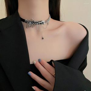 Choker Dark Gothic Style Metal Spider Web Shape Black Leather Necklace For Womans Rock Girl Fashion Jewelry 2022