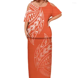 Party Dresses Plumeria Flower Print Polynesian Samoa Puletasi Puletaha Hollow Out Top Skirt Suit Plus Size Women Dress Big People 7XL