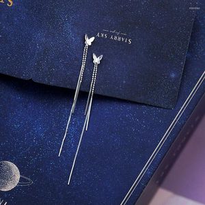 Dangle Earrings S925 Whole Body Sterling Silver Sweet Butterfly Shape Temperament Line Tassel Long