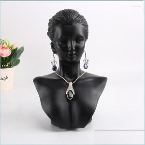 Sacchetti per gioielli Borse Sacchetti per gioielli Busto di manichino in resina nera per le donne Espositore per collana Espositore per orecchini con pendente Mostra D Dh6Qr