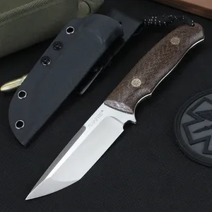 TUNAFIRE Handmade Fixed Knife High-end Micarta handle 59-60 HRC D2 Steel Hiking Camping Hunting Knives Self-defense Tools