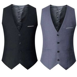 Men's Suits Blazers Black Grey Navy Vests Fitted Adhesive Suit Vest Homme Sleeveless Formal Business Jacket