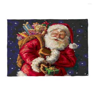 Bord mattor god jul servettduk Santa snögubbe älg gåva tryck mönster matsal köksdekorationer och tillbehör dalar pad