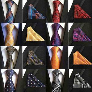 Fashion 8 Cm Silk Formal Handkerchief Tie Set Bule Black Paisley Striped Pocket Square Tie For Men Business Wedding Neckties J220816
