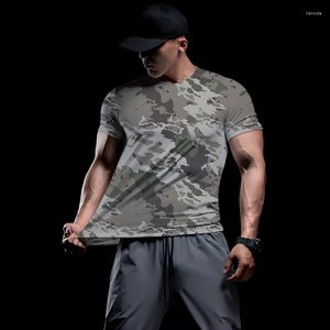 Camisas masculinas Camuflagem rápida seca Sza de manga curta Sport Gyms Fitness Trainer Running T-shirt Sportswea respirável masculina