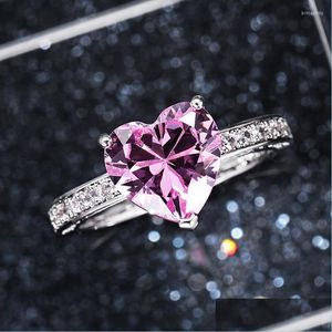 Anelli di nozze Anelli di nozze Romantic Rosa Cuore Donne brillanti zirconia cubica festa nuziale semplice accessori femminili eleganti drop dhnrh