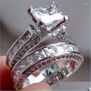 Eheringe, Eheringe, 2 Teile/satz, modischer weißer Kristall, Verlobungsring für Frauen, luxuriöser quadratischer Zirkon, Jahrestagsgeschenk, Hochzeit, We Dhagq