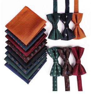 Modehandduk Bow Tie Set Red Wine Hanky ​​Men Bow Tie Men Business Wedding Butterfly Gift Set Bowtie J220816