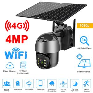 4MP Solar Surveillance Cameras Rechargeable 4G WIFI PTZ Video Surveillance Outdoor Waterproof Security Cams PIR Color Night