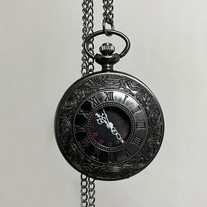 Taschenuhren Vintage Luxus schwarze Quarzuhr für Männer graviertes Gehäuse römische Ziffer Fob Kette Halskette Uhr Sammlung Geschenk