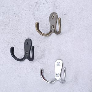 Hooks 2sets Double Heads Hook Wall/Door Mounted Hanger W/screws Black/Silver/Antique Bronze Coat/Key/Bag/Towel/Hat/Mask Holder 55mm