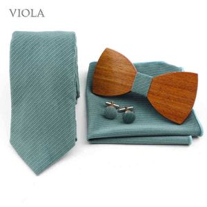 Wood Bowtie Velvet Tie Handkerchief Cufflinks Set Men Wedding Grooms Butterfly Pocket Square Party Birthday Shirt Accessory Gift J220816