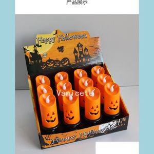 Ljus Halloween Candle Lamp LED Candlestick Tablettop Ornament Site Layout Props Ghost Festival Decoration Pumpkin av Sea T2I52405 DHFFK
