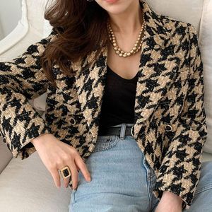 Frauen Wolle frauen Blends Woolen Mantel Frauen Winter Kleidung Koreanische Büro Dame Plaid Cropped Jacke Weibliche 2022 Herbst elegante