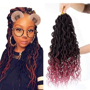 18 tum Wavy Senegalese Twisted virkning Hår Braid Wavy Braid Syntetisk flätning Hårförlängning lockigt virkning Hår 15 Stativ/Pack LS32