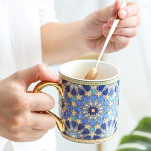 Muggar marockansk stil vintage textur kaffe mugg med guldhandtag keramiskt mjölk te vatten kopp för mamma kvinnor mödrar flickor bröllop gåvor