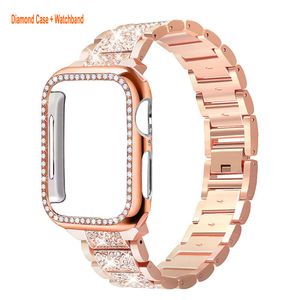Женщины ювелирные изделия Bling Diamond Athestone Case Band Band Замена металлического ремешка для Iwatch Series 8 7 6 5 4 3 2 Apple Watch Band 48 мм 40 мм 41 мм 42 мм 44 мм 45 мм.