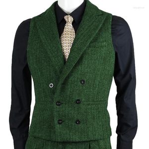 Men's Suits Vintage Herringbone Tweed Double Breasted Men Vest Only Custom Made Groom Wedding Wear Terno Masculino Slim Fit 1 Pc