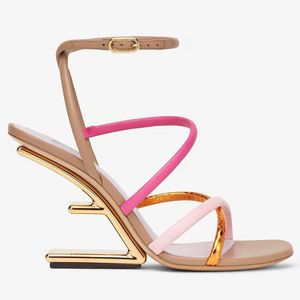 High-Heeled Shoes Sandals Leather Sandal Shoes Summer First Sculpted High F Heel Open Toes Thin Double Twisted Bands Ankle-Strap Lambskin Luxury Designer