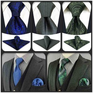 Blue Tie Gray Green Mens Ties and Pocket Square Set Classic Wedding Accessory For Suit Gift J220816